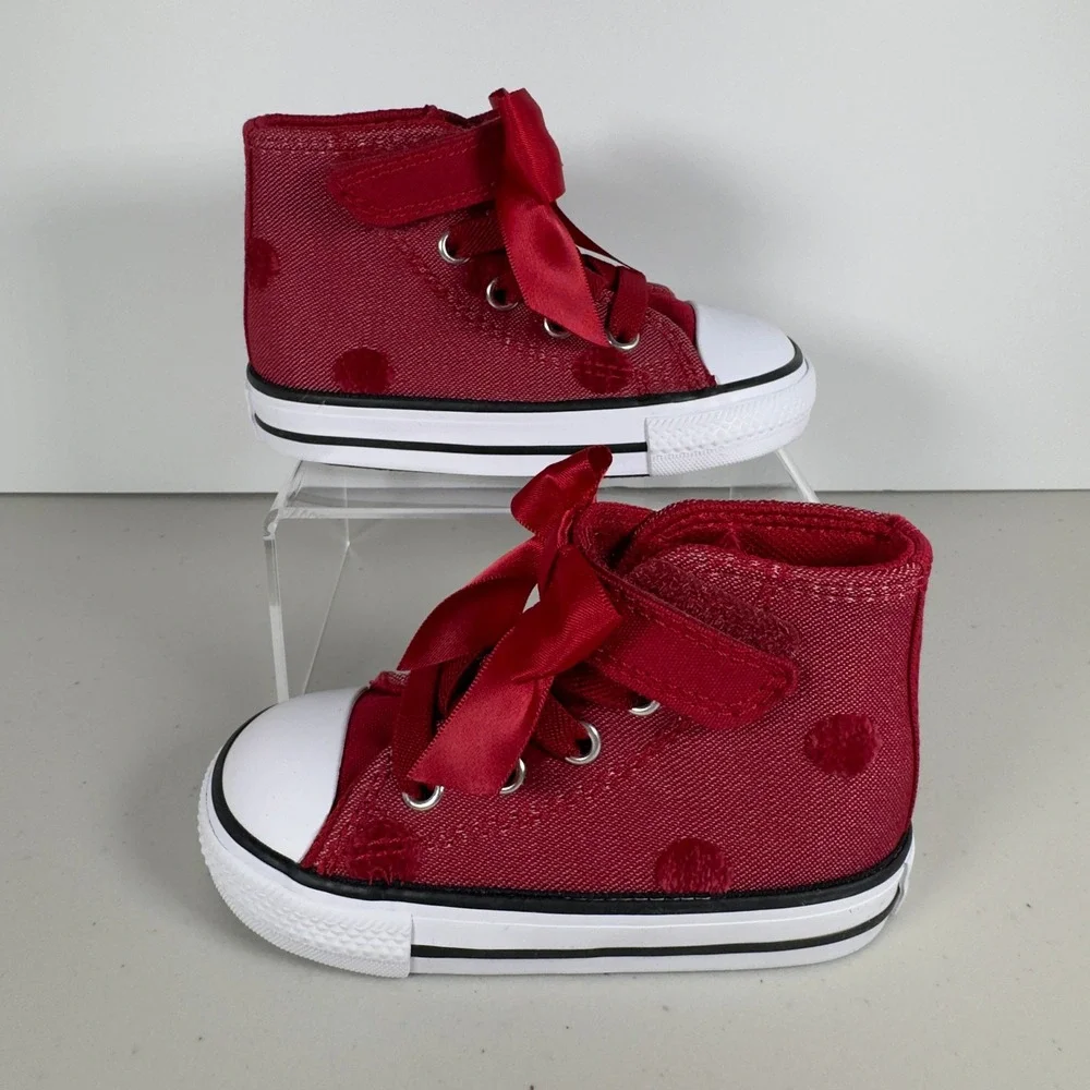 Converse Chuck Taylor All Star Infant 5 Red Polka Dot Ribbon Bow Shoes A15143F